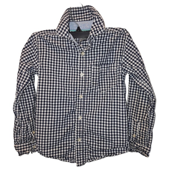 Carter's Other - Carters Boys Navy Blue White Gingham Check Button Down Shirt Size 6 Long Sleeve